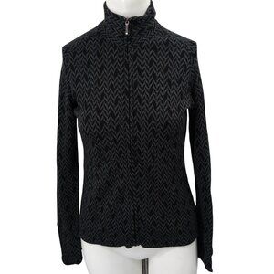 Ibex Merino Wool Full Zip Chevron Cardigan Mock Neck Sweater Size XS Black Gray